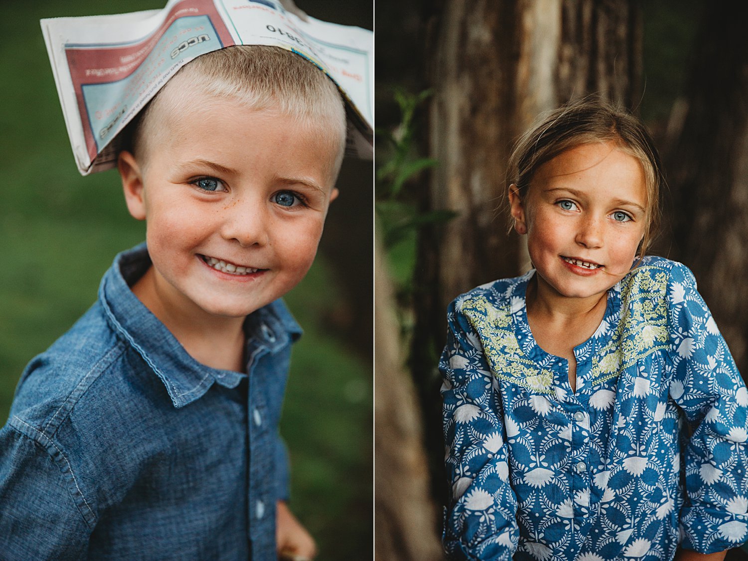 Portraits of a boy and a girl outside