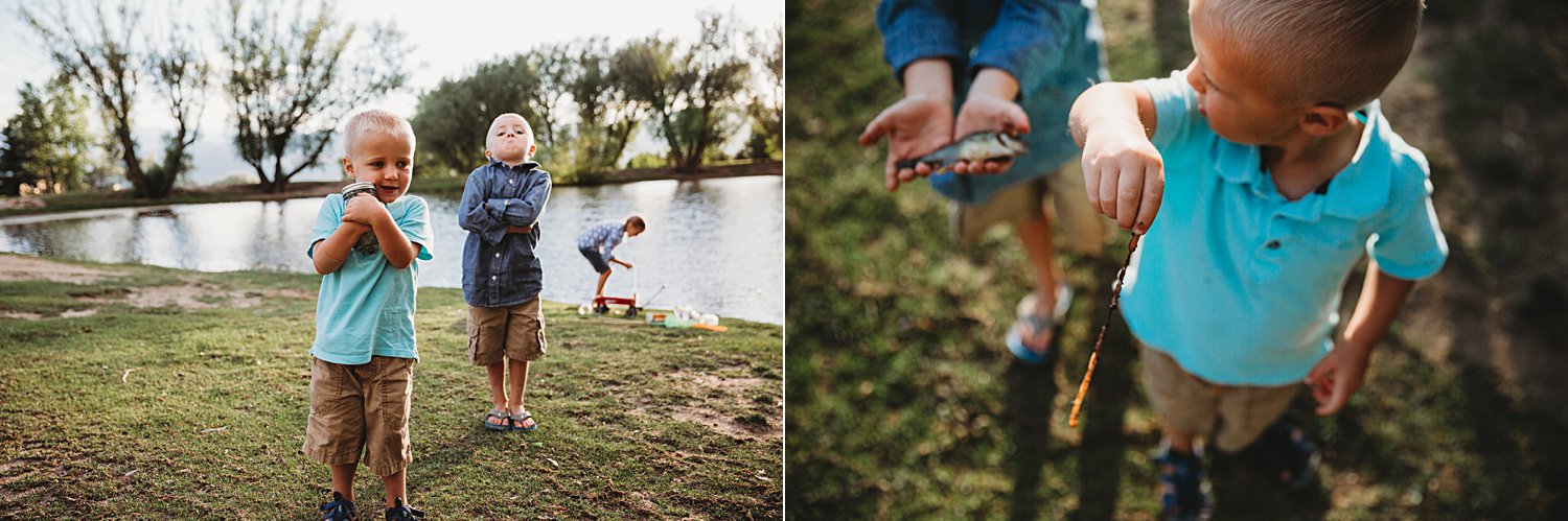 Candid lifestyle portraits of two young boys fishing