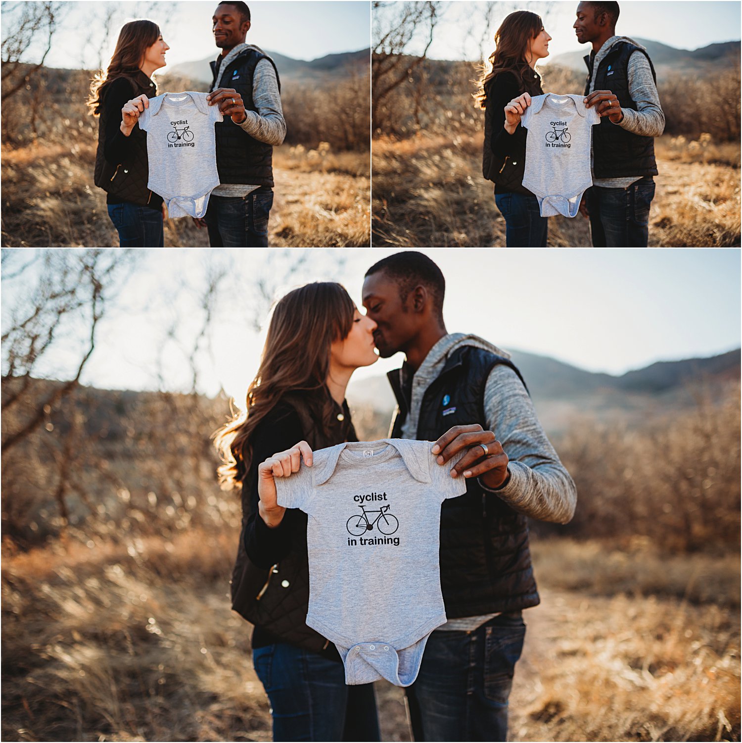 Collage of images of couple with baby onesie and baby ultrasound