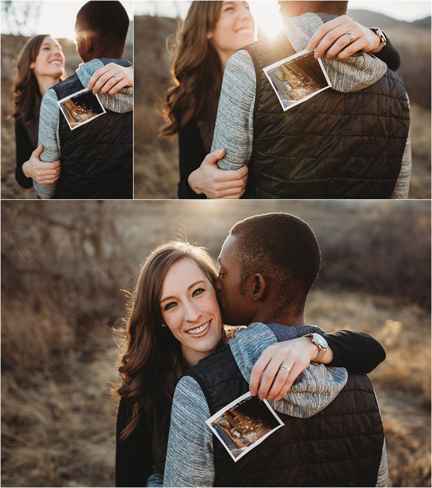 Collage of images of couple with baby ultrasound