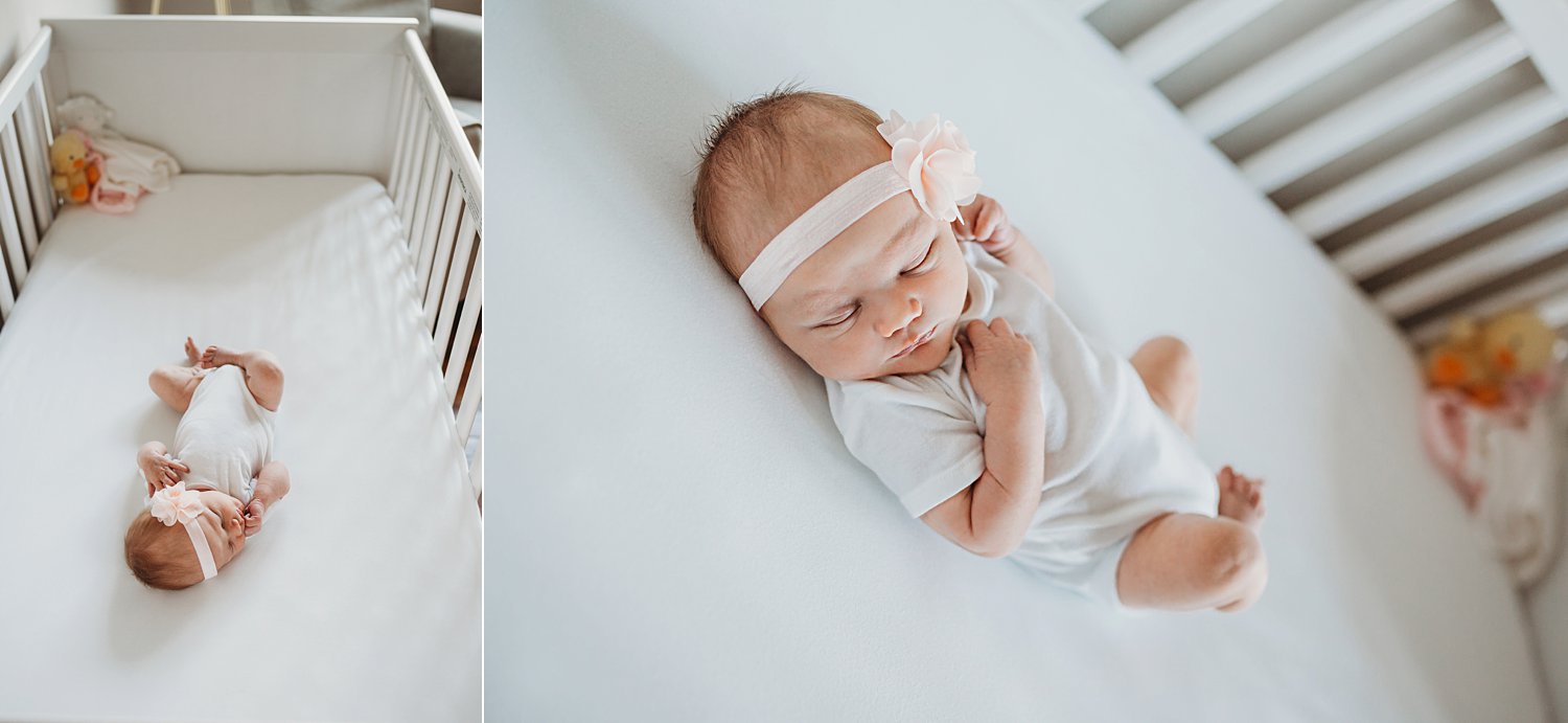 Newborn baby asleep in crib