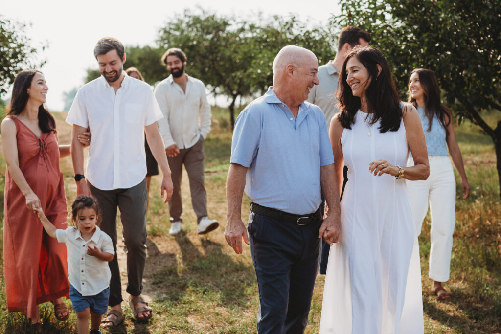 Extended Family photos in cherry orchard in Western Michigan